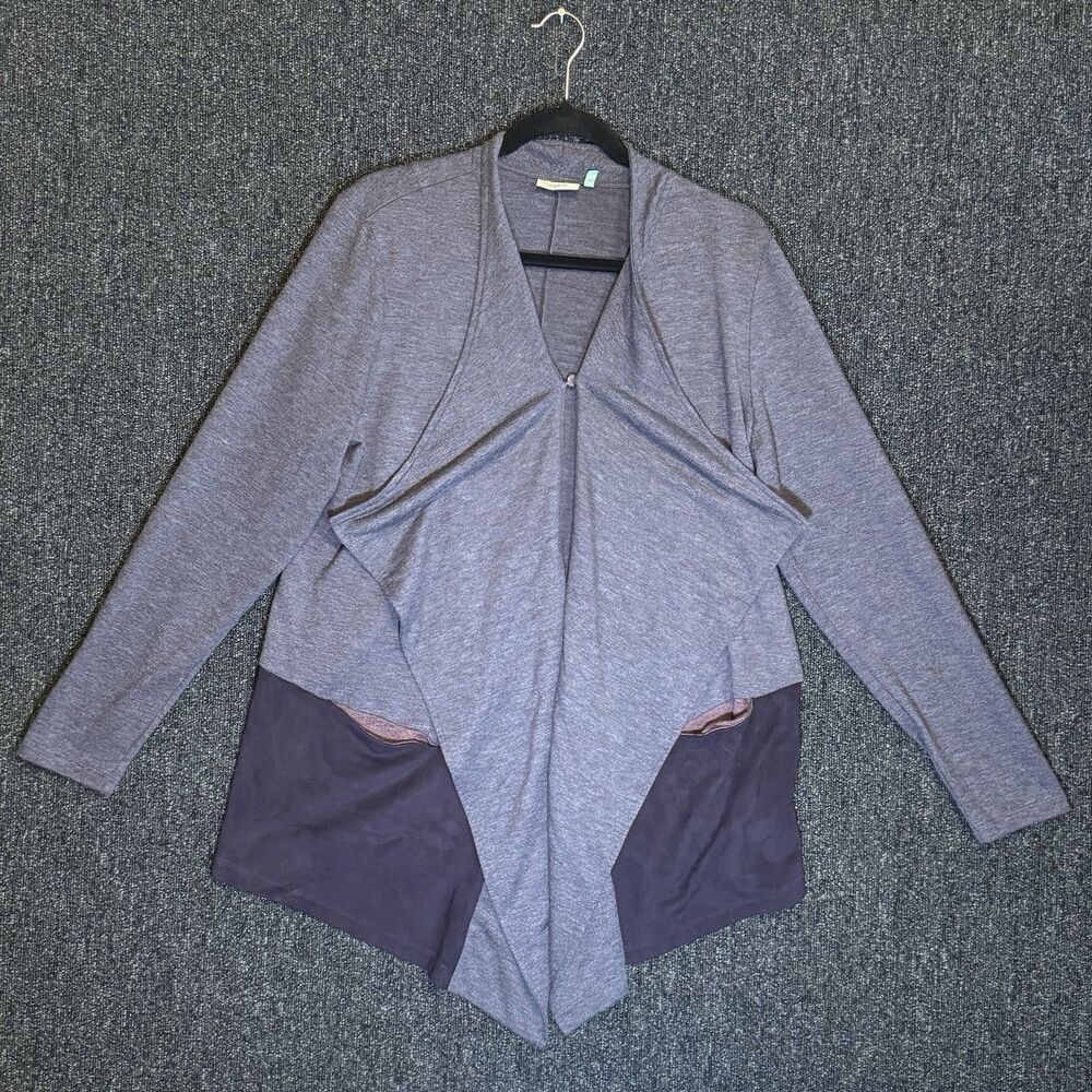 LOGO Lounge Women Sz Large Cardigan Open Front Gray Suede Asymmetric Long Sleeve